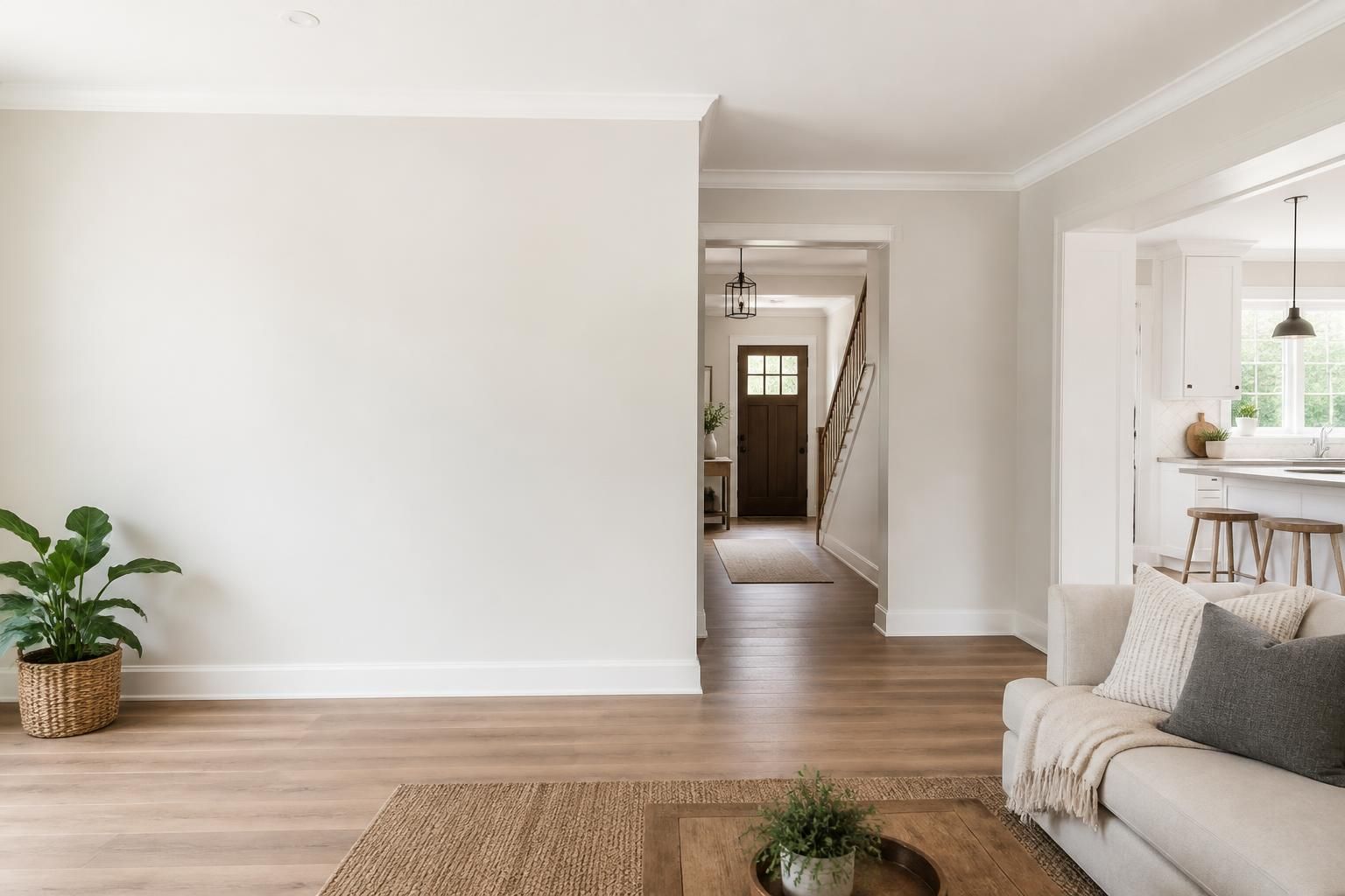 Bright finished interior with freshly painted walls and open space.