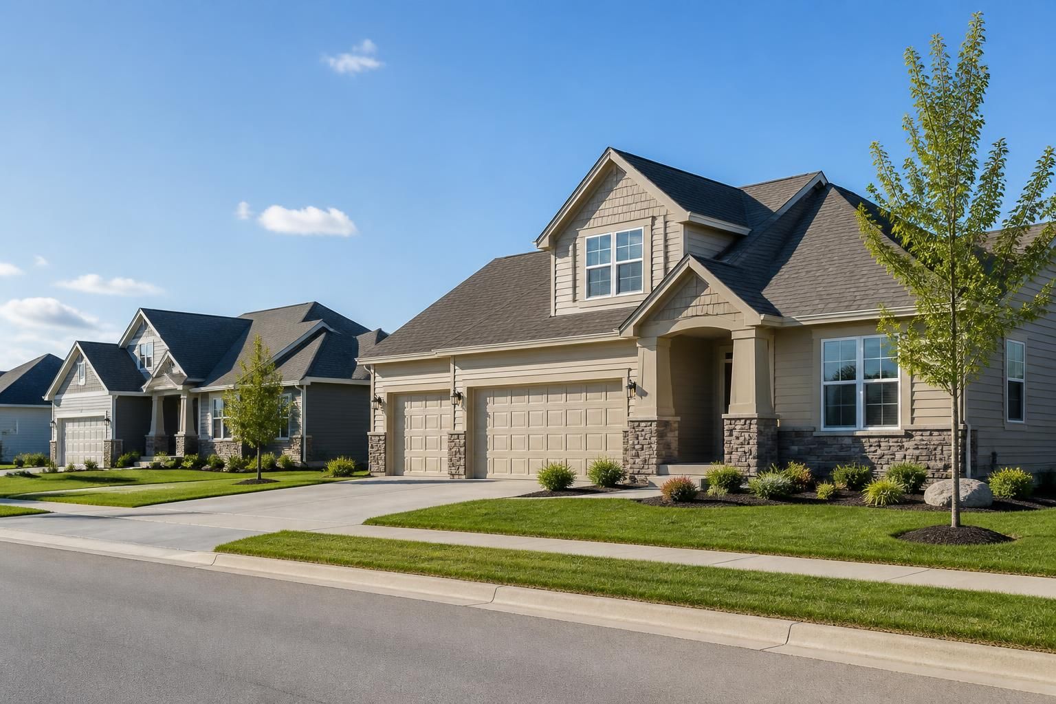 Well-kept homes in bright open daylight.