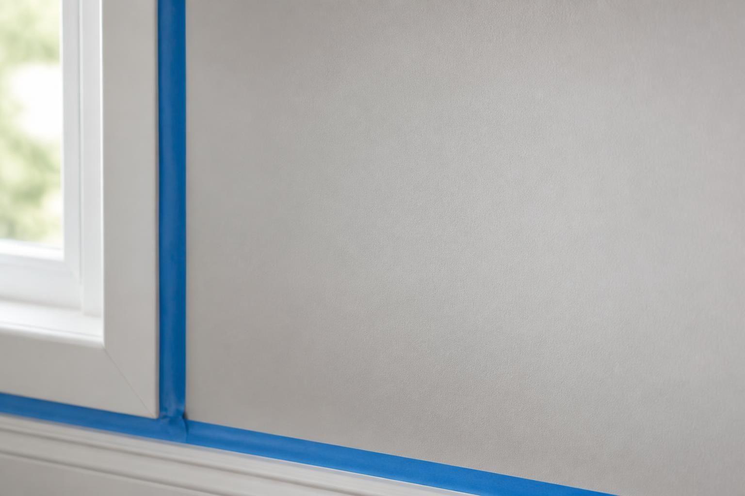 Properly prepared wall surface with smooth sanding and masked edges.